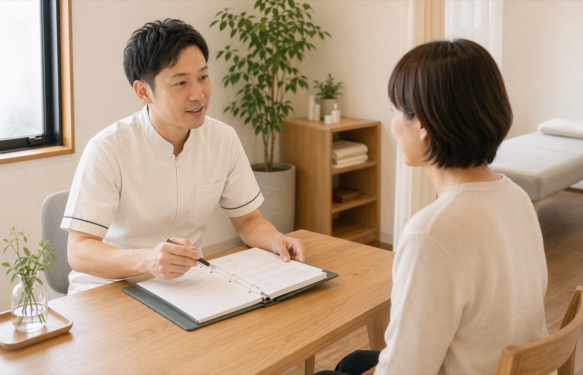 男性施術者による初回ヒアリングのイメージ