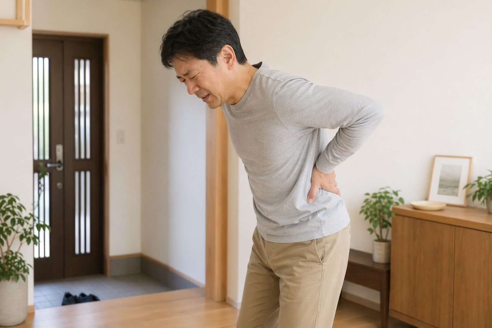 急な腰の不安を感じる男性のイメージ