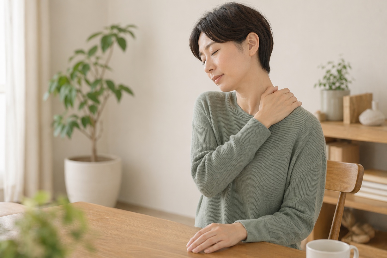 肩まわりの張りを気にする女性のイメージ
