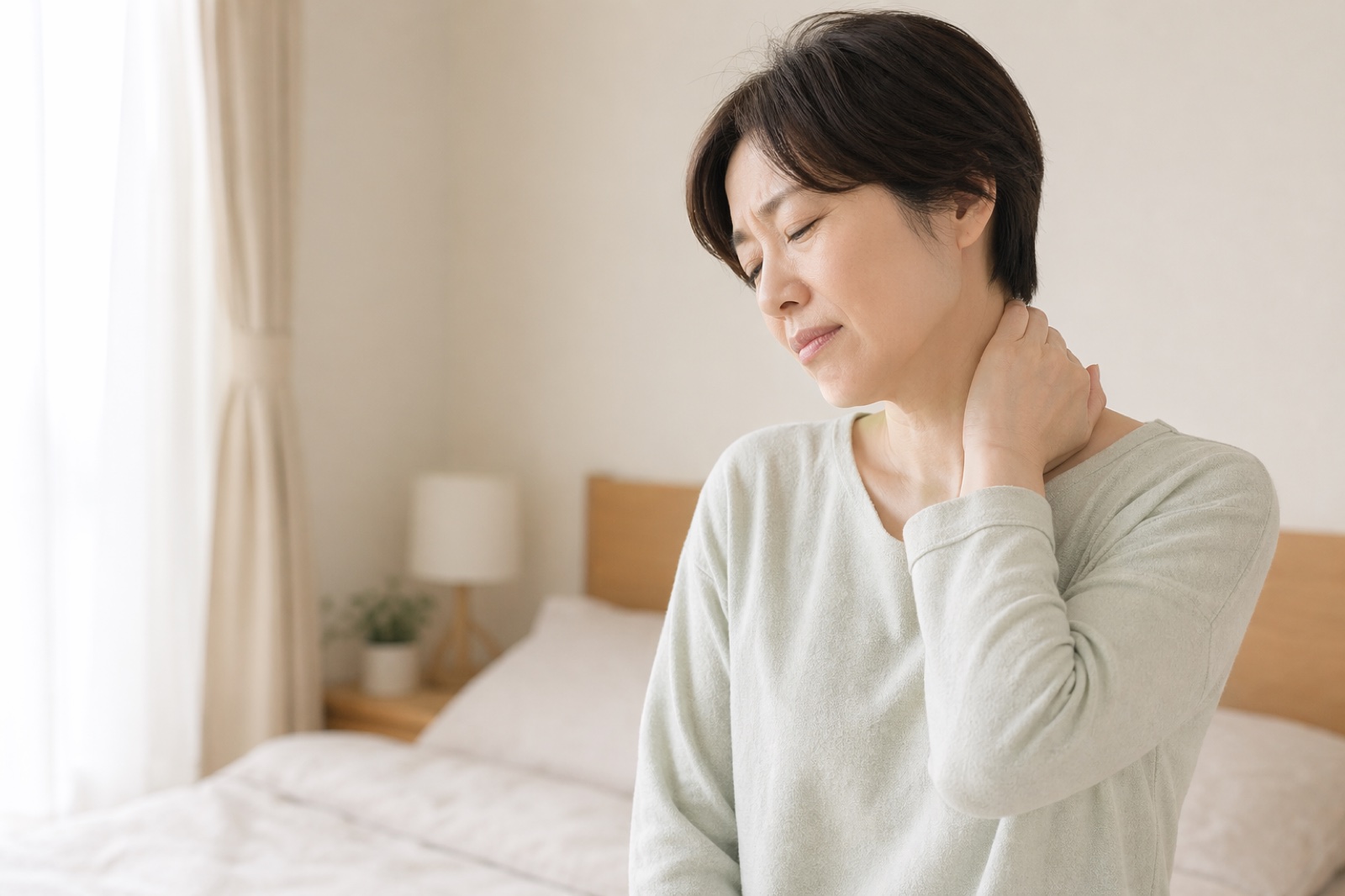 首の動かしにくさを気にする女性のイメージ