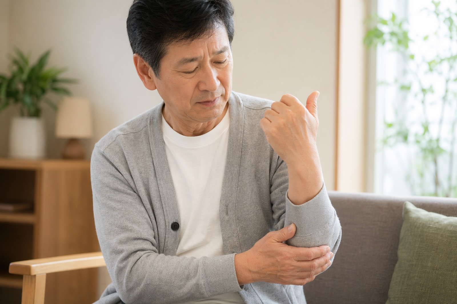 腕の神経痛を気にする男性のイメージ
